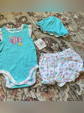 100%cotton  3pc Baby Set with Sea Animal Print
